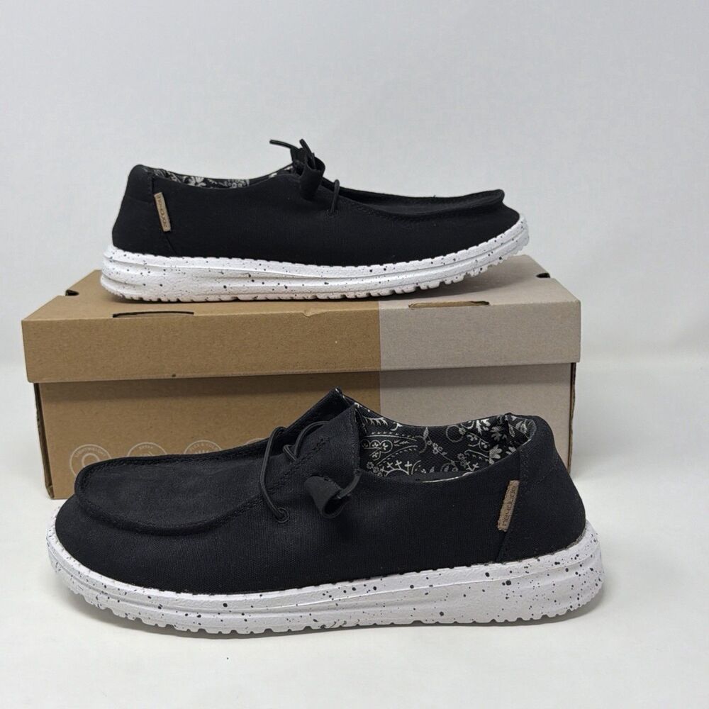 HEYDUDE Wendy Black Odyssey Canvas Slip On Loafers Women’s 7 EU 38 Shoes